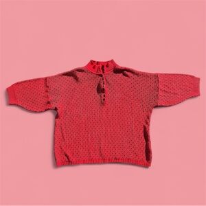 Vibrant Red & Black Polka Dot Knit VTG Half-Sleeve Sweater • OS